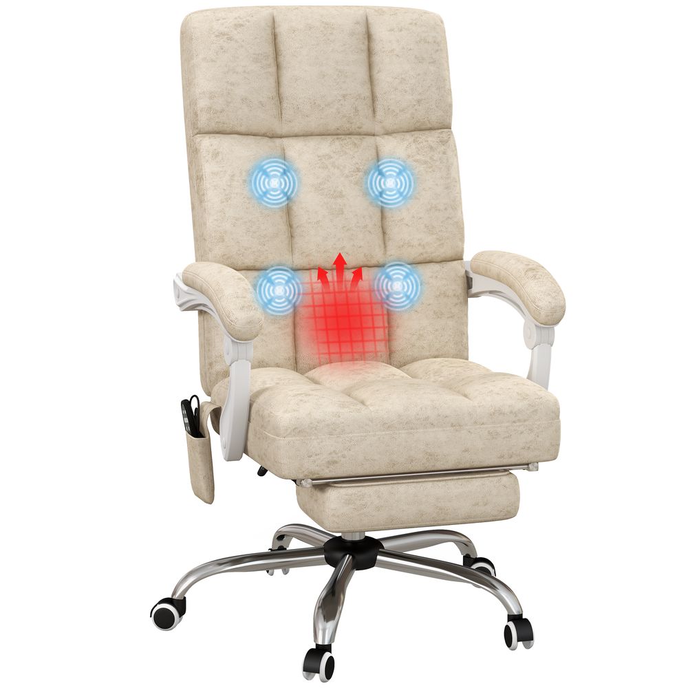 Vinsetto Microfibre Fabric Vibration Massage Office Chair for Home, Beige - anydaydirect