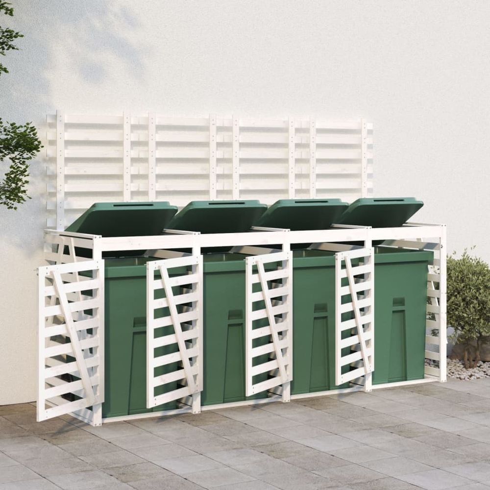 vidaXL Quadruple Wheelie Bin Storage White Solid Wood Pine - anydaydirect