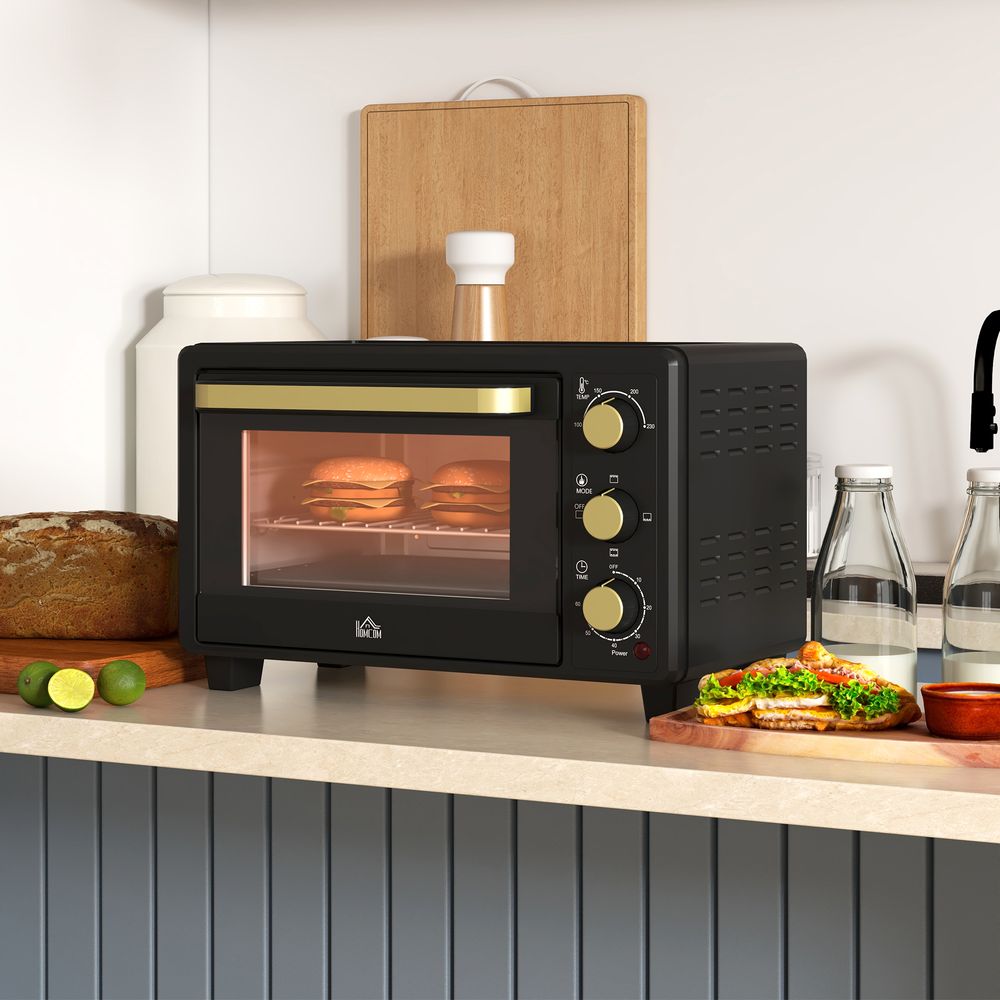 HOMCOM Mini Oven 16L Countertop Oven with Adjustable Temp Timer 1400W, Black - anydaydirect