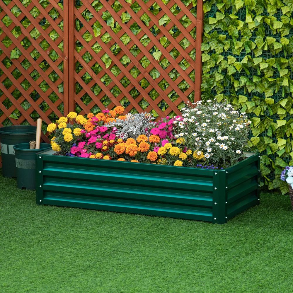 Raised Garden Bed Steel Planter Growing Box for Vegetables Flowers Green - anydaydirect