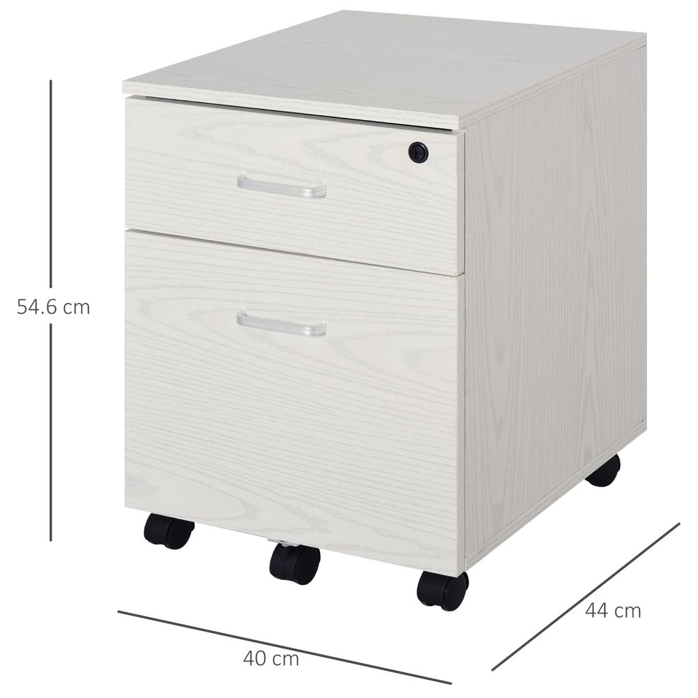 2-Drawer Locking Office Filing Cabinet 5 Wheels Rolling Storage White Vinsetto - anydaydirect