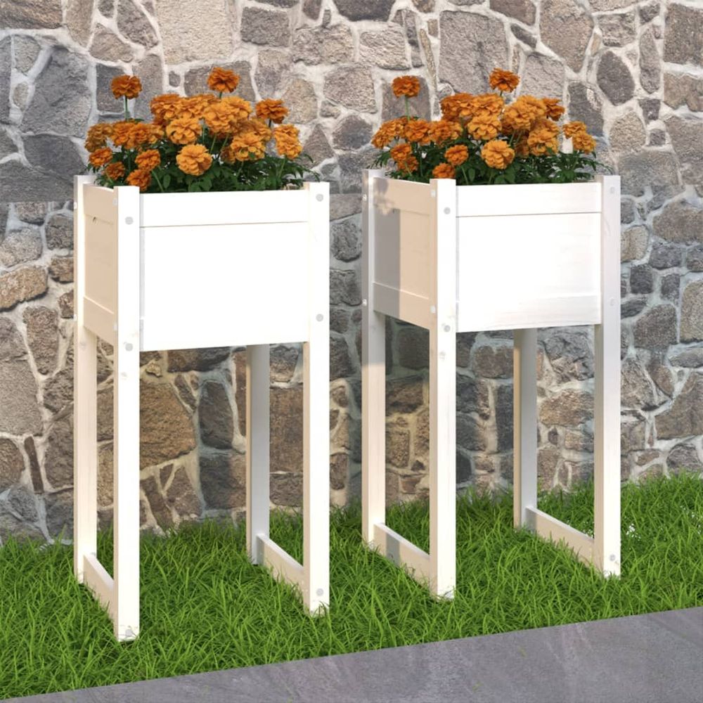 vidaXL Planters 2 pcs White 40x40x81 cm Solid Wood Pine - anydaydirect