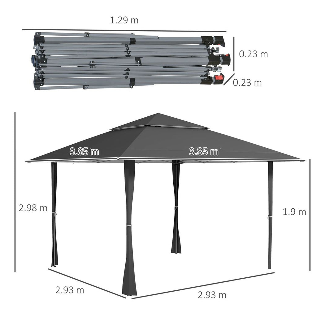 Outsunny 4 x 4m Outdoor Pop-Up Canopy Tent Gazebo Adjustable Legs Bag Dark Grey - anydaydirect