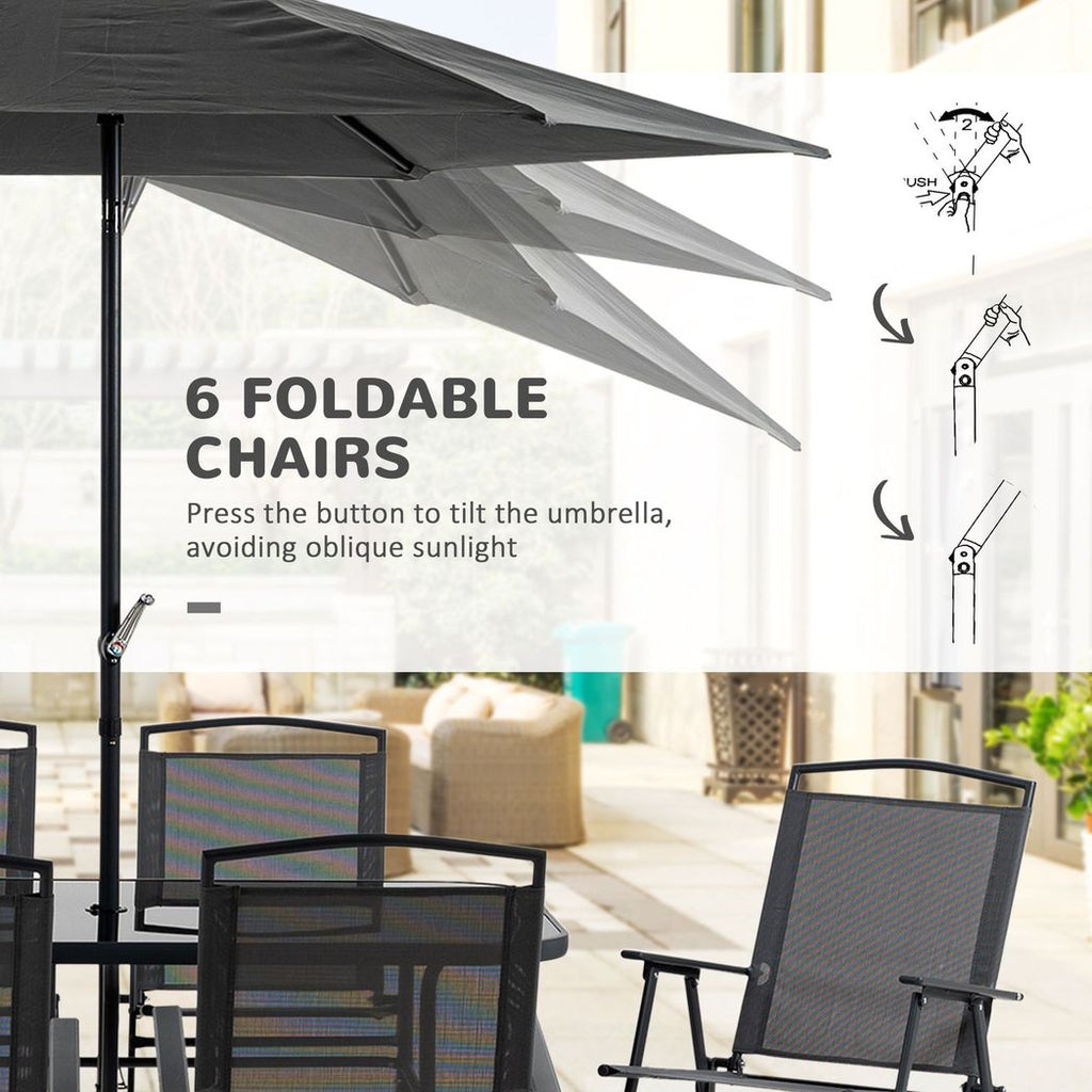 Outsunny 8 Pieces Garden Table and Chairs with Parasol Tempered Glass Top - anydaydirect