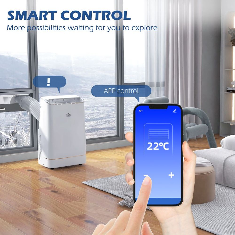HOMCOM 14,000 BTU Mobile Air Conditioner with WiFi Smart App, 35m², White - anydaydirect