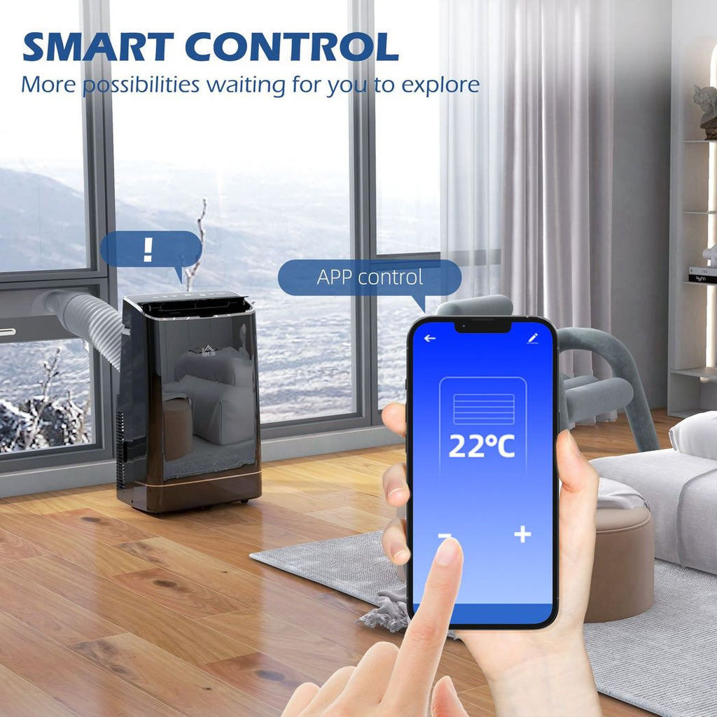 HOMCOM 14,000 BTU Mobile Air Conditioner with WiFi Smart App, 35m² 823-049V70BK - anydaydirect