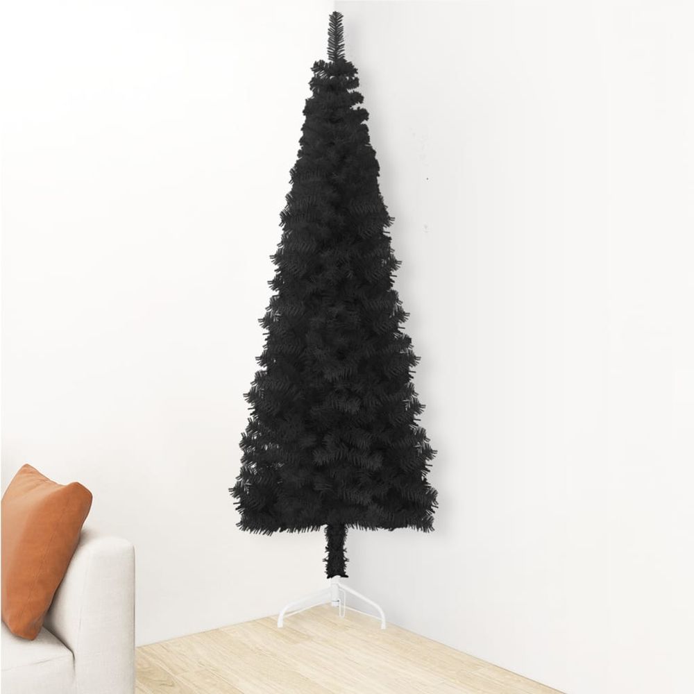 vidaXL Slim Artificial Half Christmas Tree with Stand Black 180 cm - anydaydirect