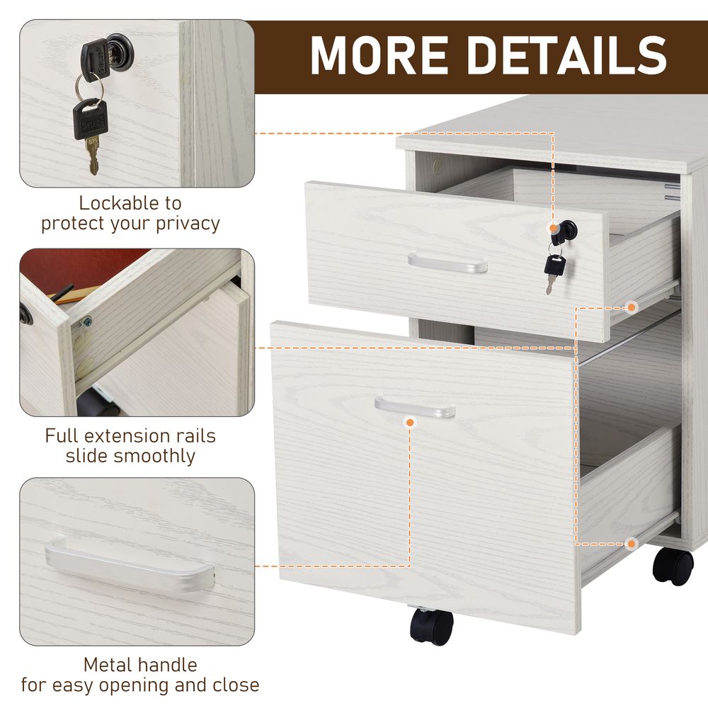 2-Drawer Locking Office Filing Cabinet 5 Wheels Rolling Storage White Vinsetto - anydaydirect