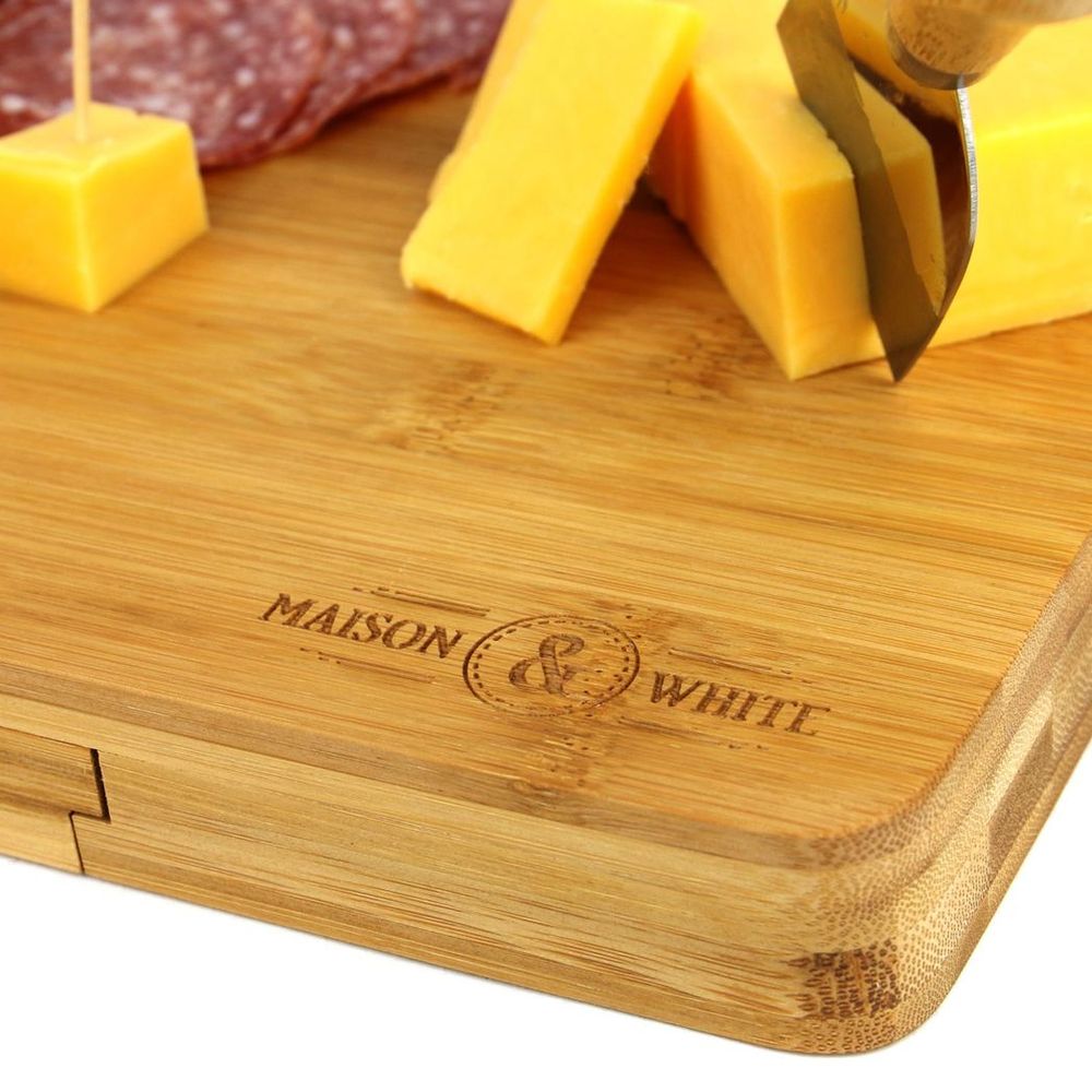 Bamboo Cheese Board Serving Platter With Knife Set | M&W - anydaydirect