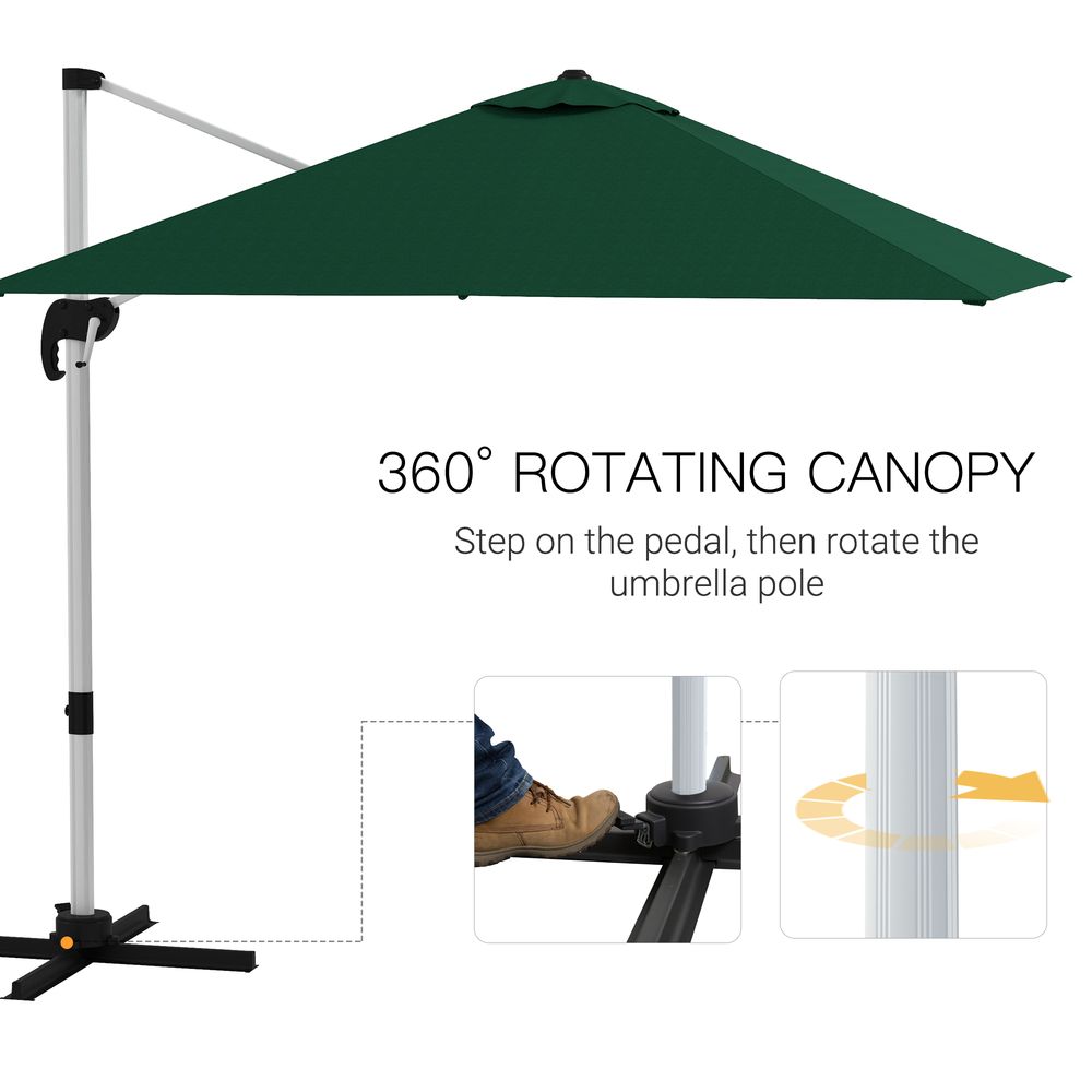 Outsunny 3 x 3(m) Cantilever Roma Parasol Garden Umbrella with Cross Base Green - anydaydirect