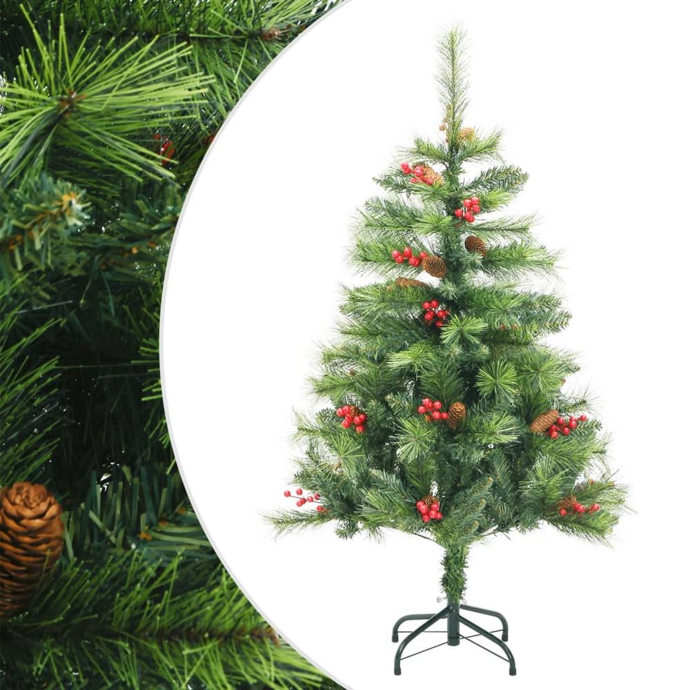 vidaXL Artificial Hinged Christmas Tree with Cones and Berries 5ft to 8ft - anydaydirect