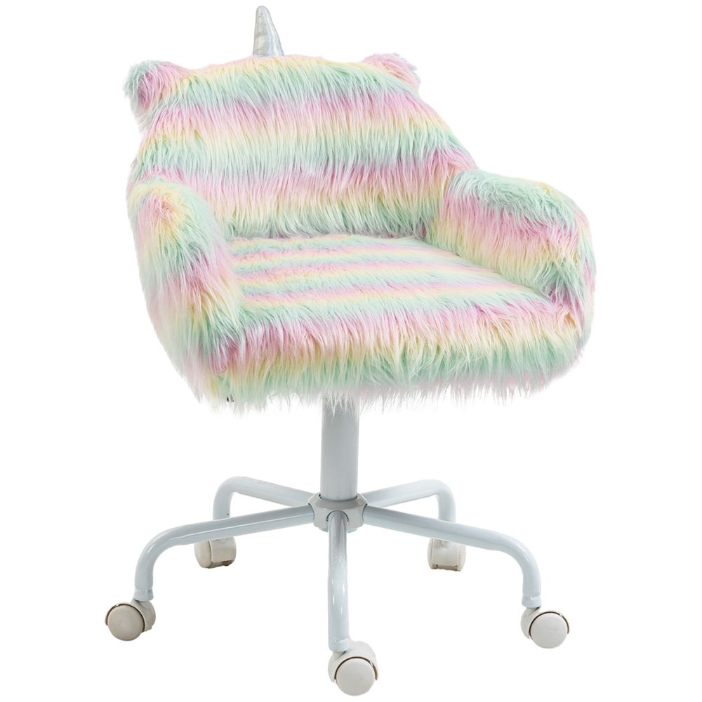 Vinsetto Faux Fur Unicorn Desk Chair Fluffy Home Office Chair with Armrests - anydaydirect