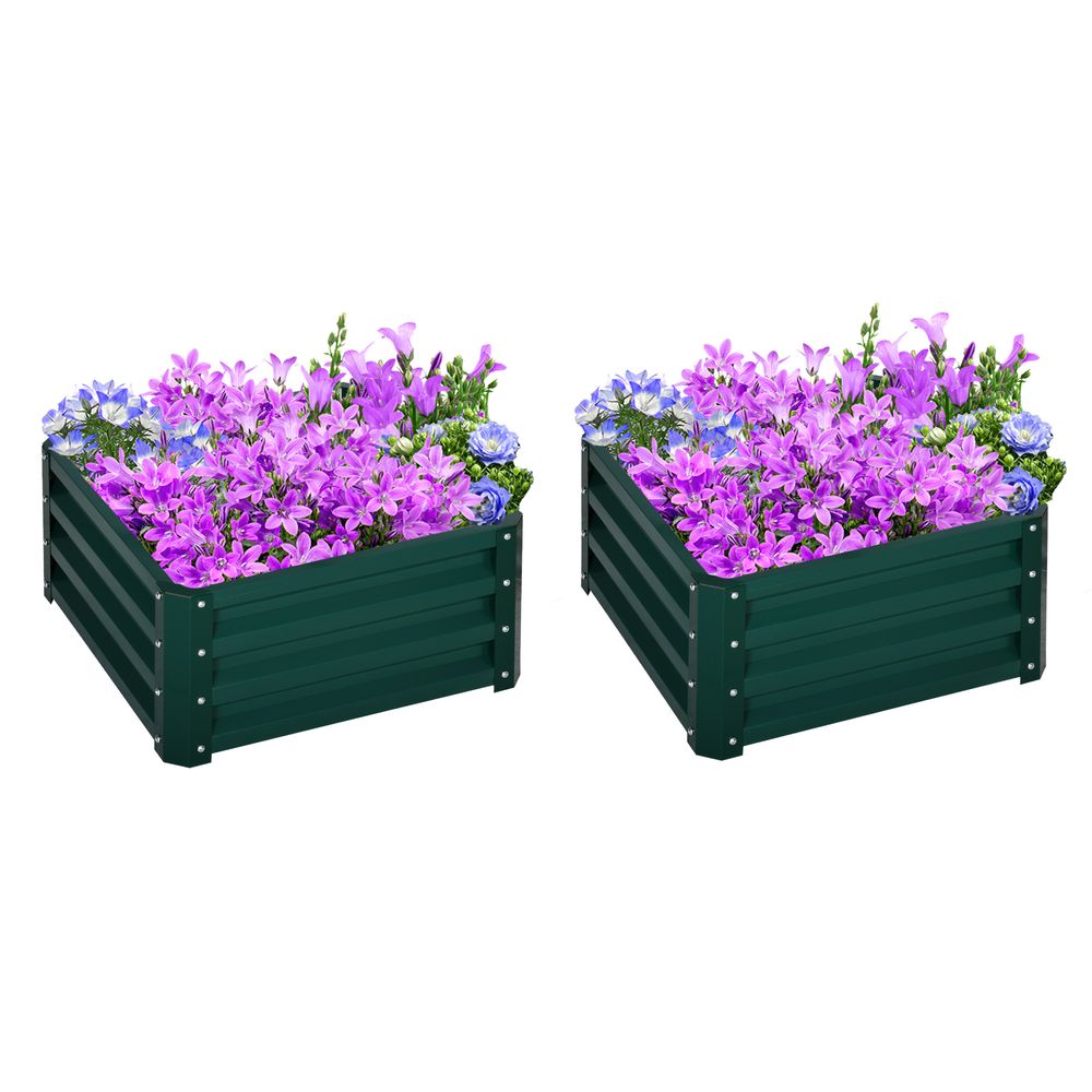 Outsunny Set of 2 Raised Garden Bed Galvanised Planter Box Easy Setup Green - anydaydirect