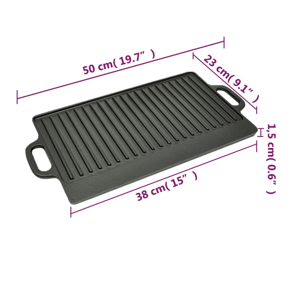 vidaXL Grill Platter Cast Iron Reversible 50x23 cm - anydaydirect