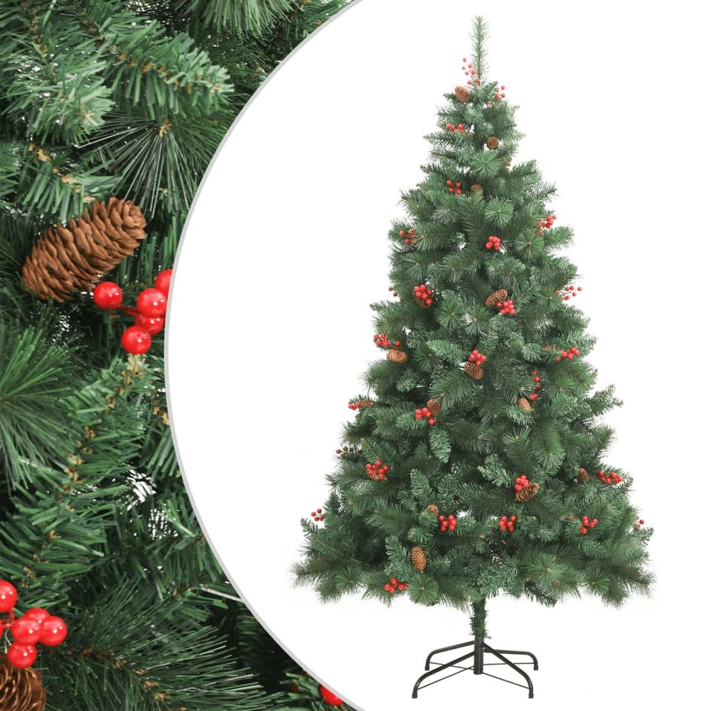 vidaXL Artificial Hinged Christmas Tree with Cones and Berries 5ft to 8ft - anydaydirect