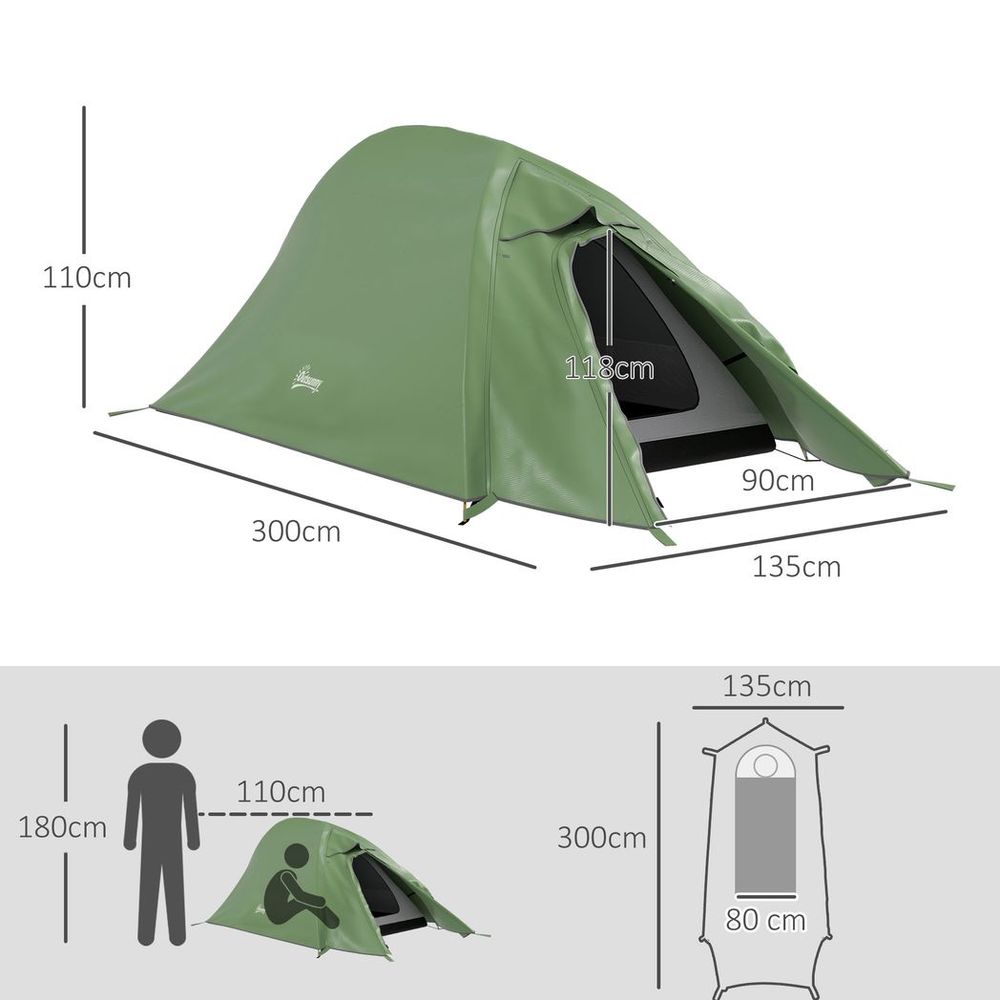 Outsunny Double Layer Camping Tent for 1-2 Man, 2000mm Waterproof, Green - anydaydirect