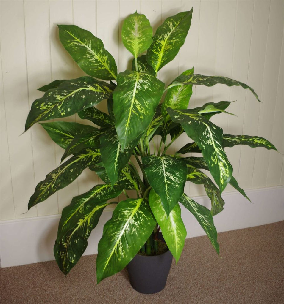 100cm Large Fox's Aglaonema (Spotted Evergreen) Tree Artificial Plant with Copper Metal Planter - anydaydirect