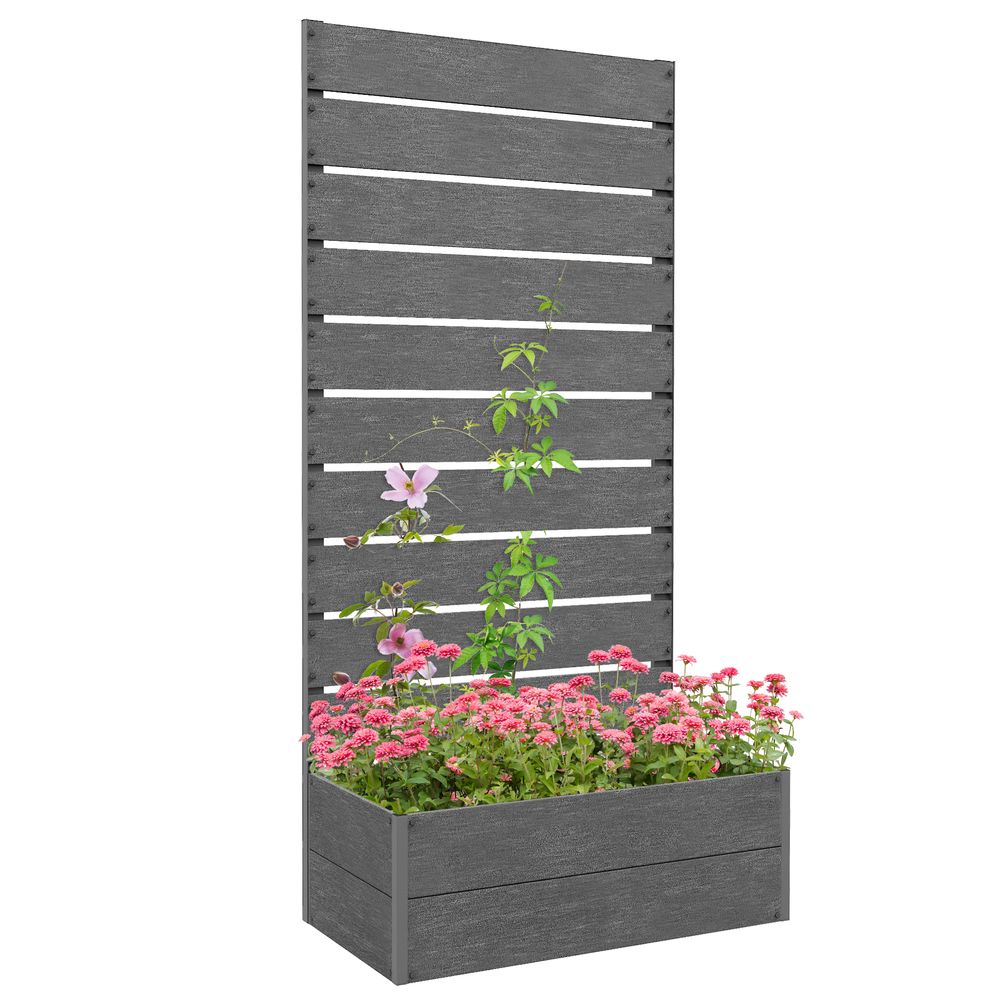 Outsunny Raised Garden Bed with Trellis and Drainage Hole, Planter Box, Grey - anydaydirect