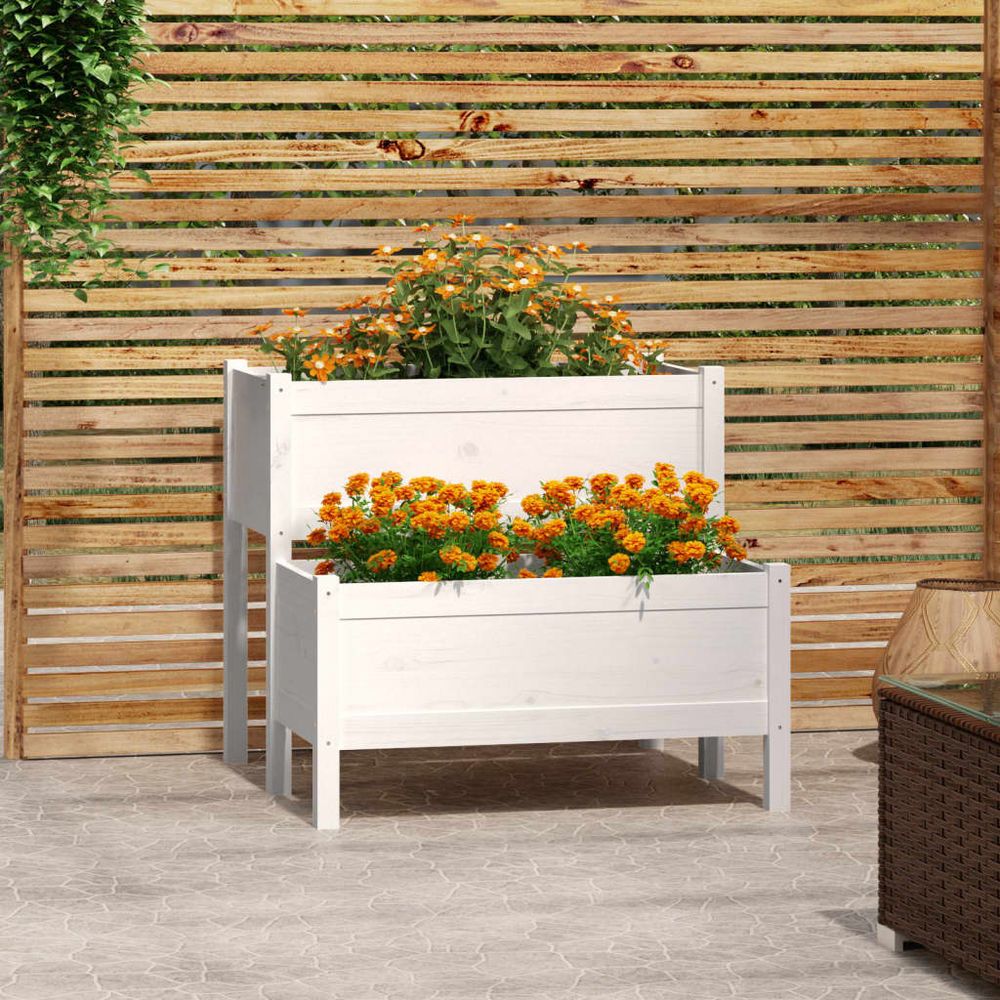 Planter White 84.5x84x75 cm Solid Wood Pine - anydaydirect