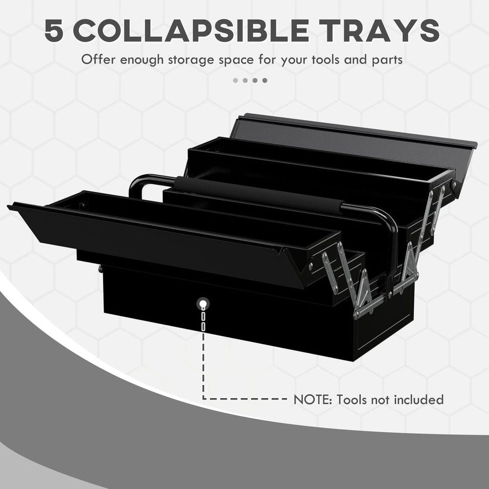DURHAND 3 Tier Metal Toolbox with 5 Tray Carry Handle 45cmx22.5cmx34.5cm Black - anydaydirect