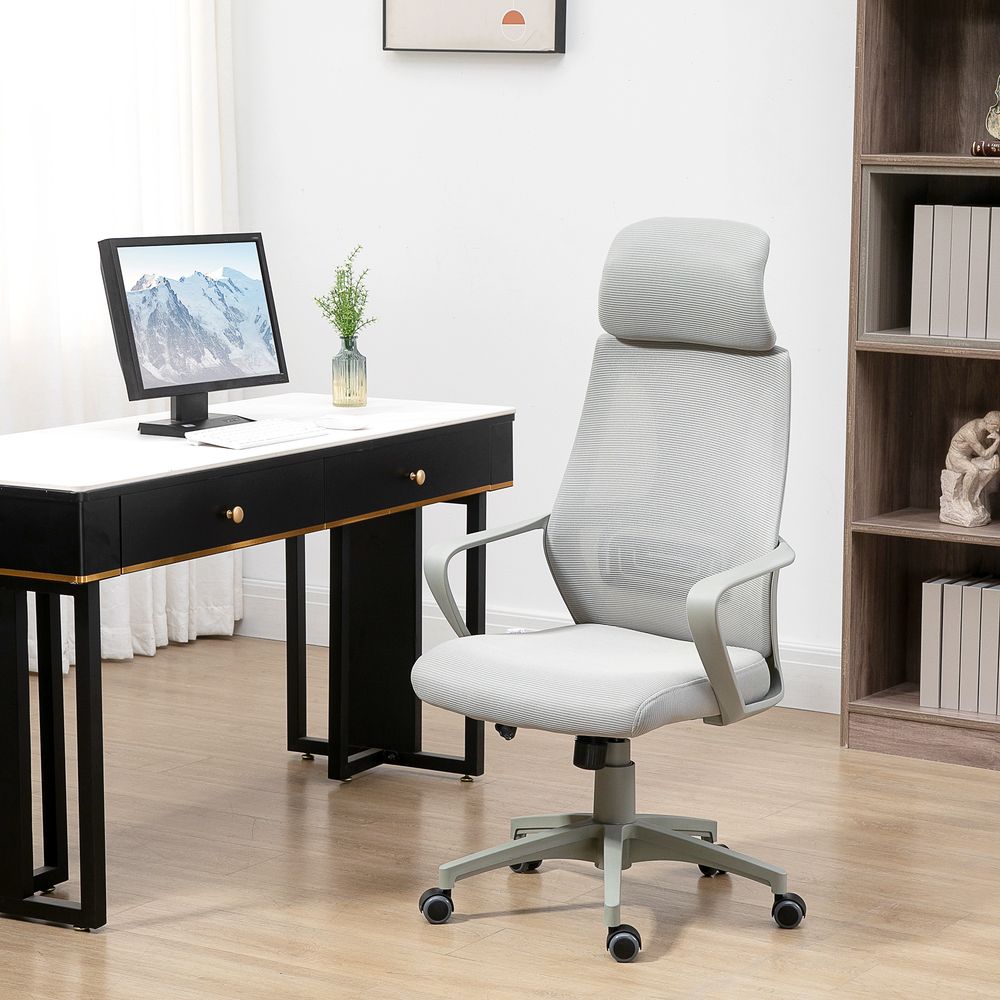 Mesh Back Office Chair w/ Adjustable Height Padded Headrest Grey Vinsetto - anydaydirect