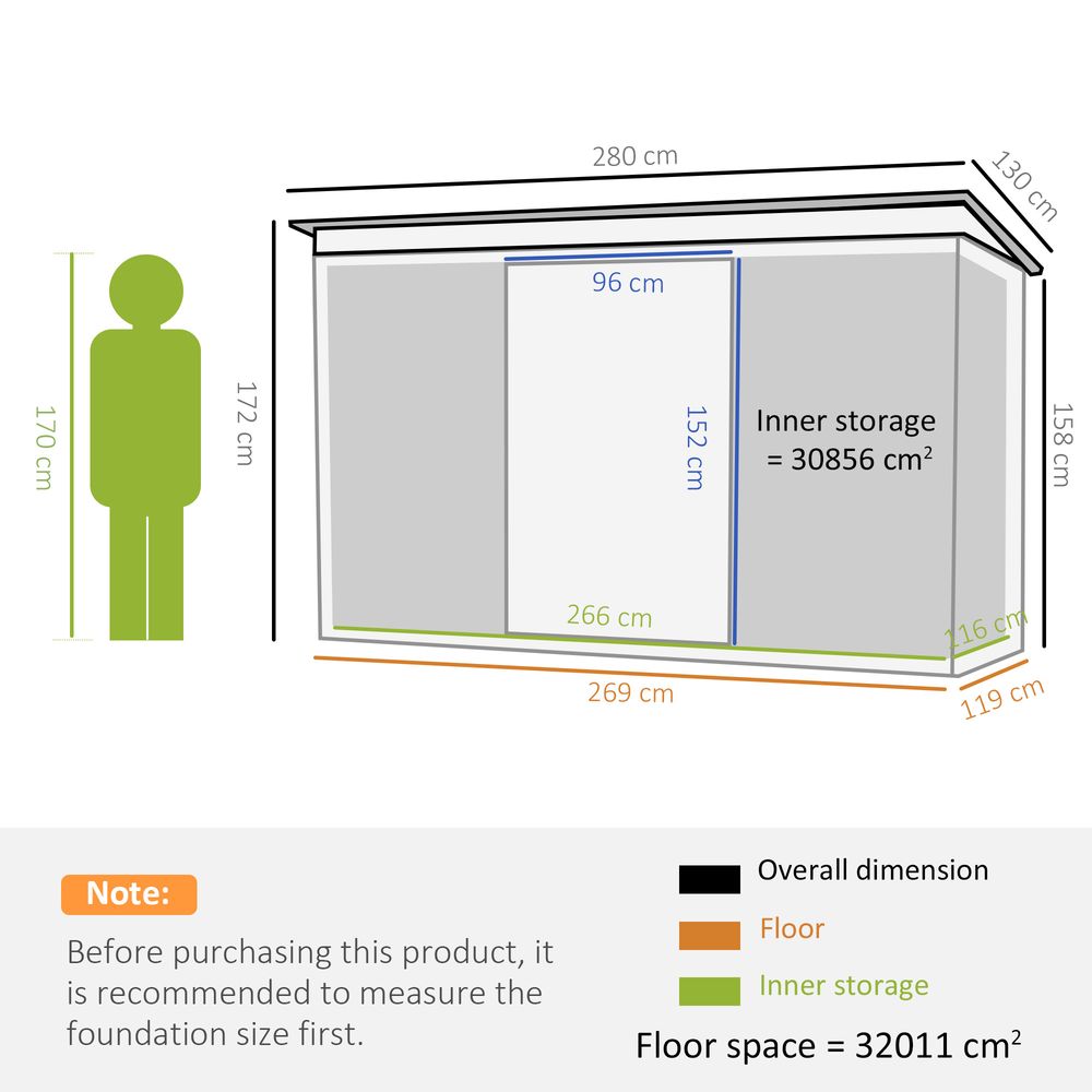 Outsunny 9x4FT Metal Garden Storage Shed with Double Doors - anydaydirect