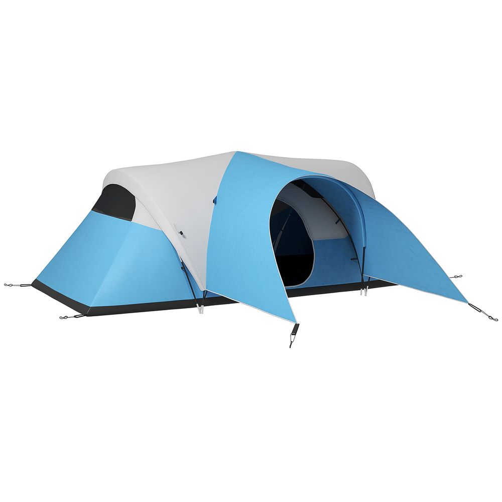 Outsunny 3000mm Waterproof Camping Tent with Porch & Sewn in Groundsheet, Blue - anydaydirect