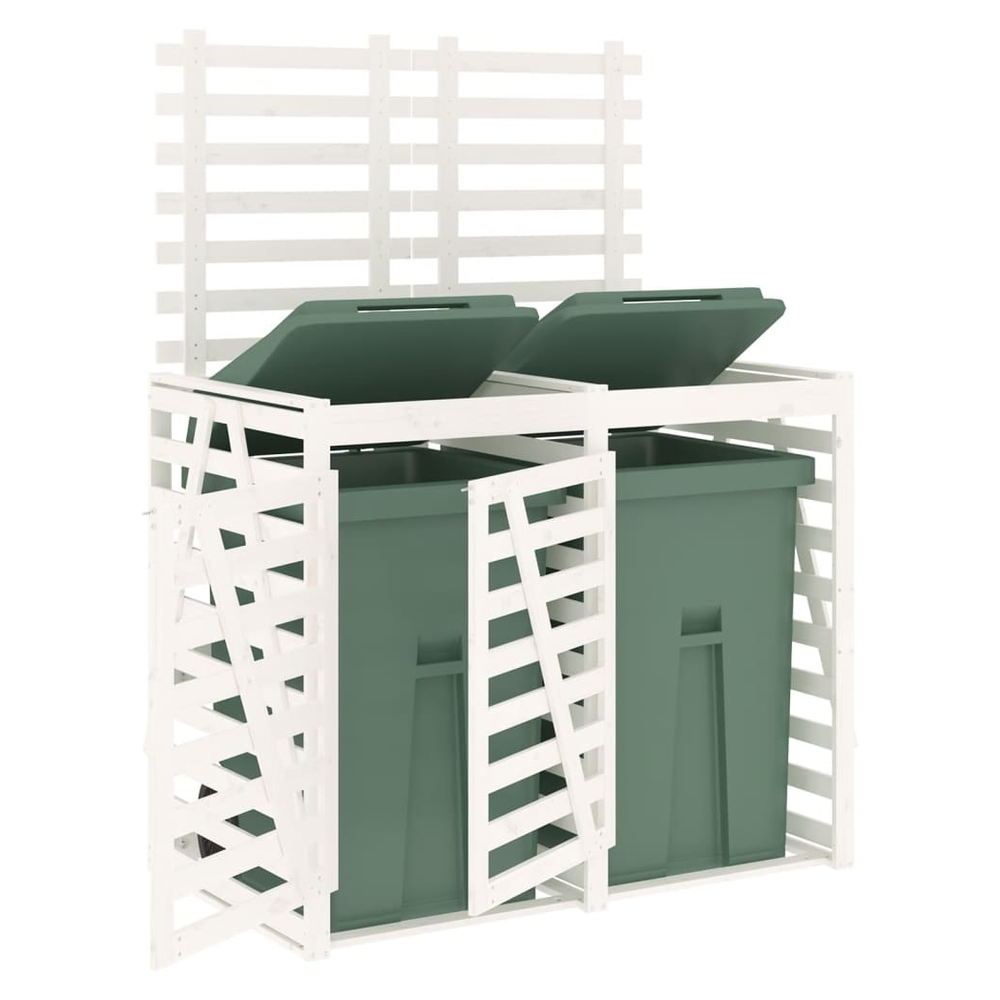 vidaXL Double Wheelie Bin Storage White Solid Wood Pine - anydaydirect