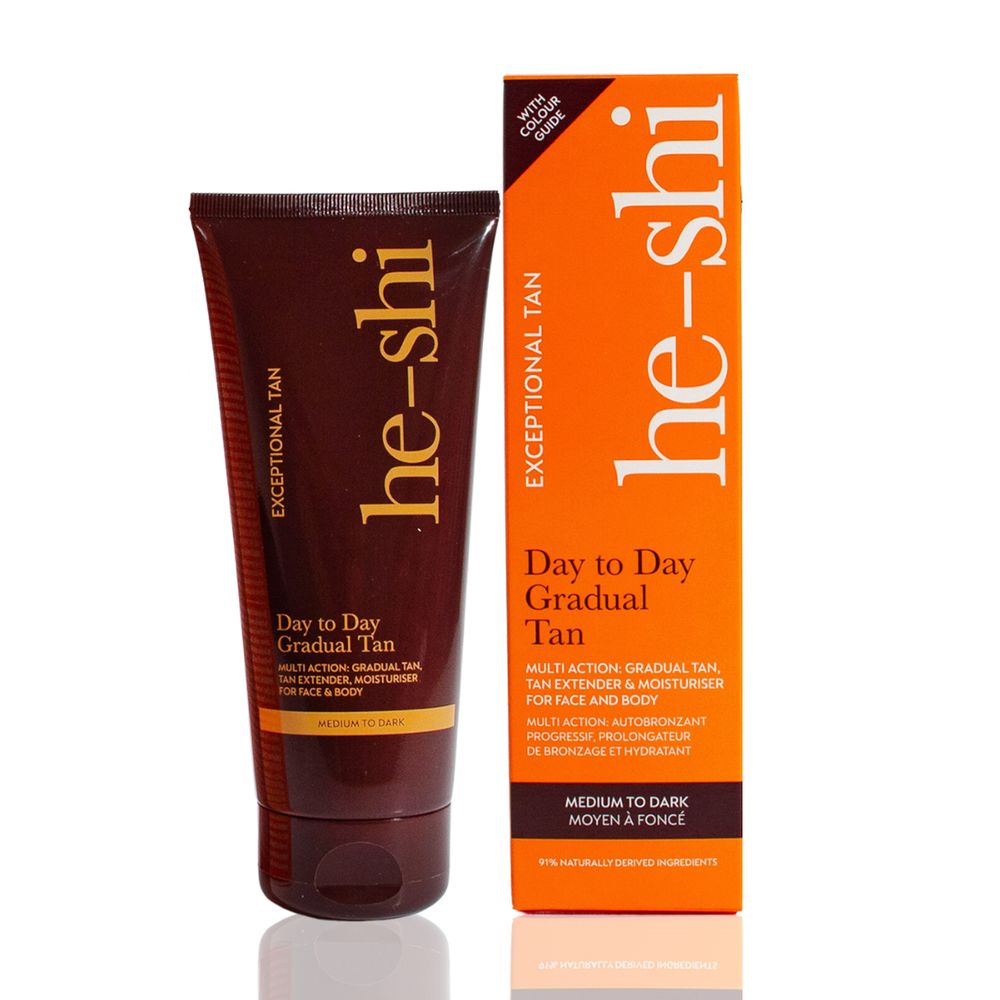 He-Shi Med/Dark Gradual Tan - Guide Colour - Easy to Apply Self Tan - anydaydirect