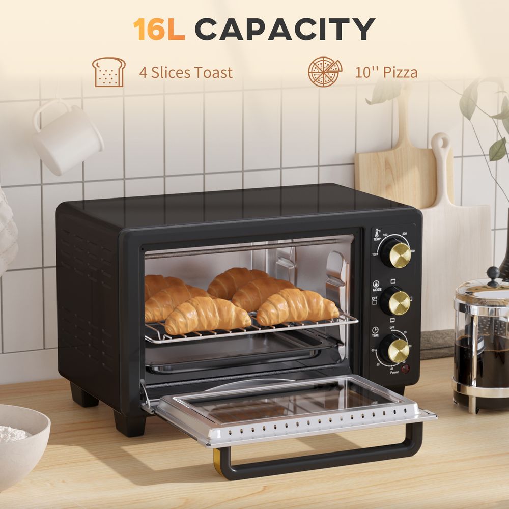 HOMCOM Mini Oven 16L Countertop Oven with Adjustable Temp Timer 1400W, Black - anydaydirect