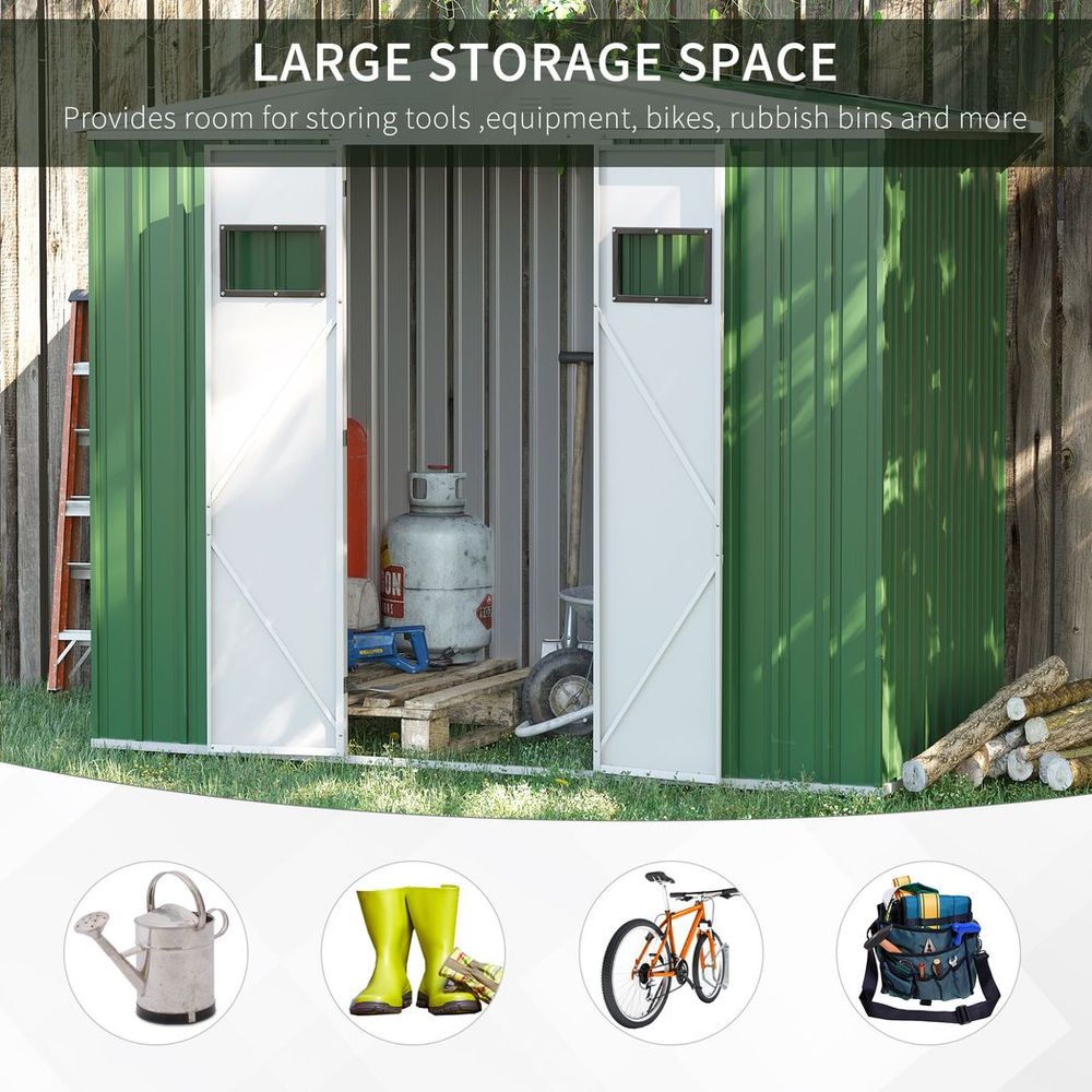 Green Outdoor Garden Storage Shed – Metal Tool Shed for Backyard - anydaydirect