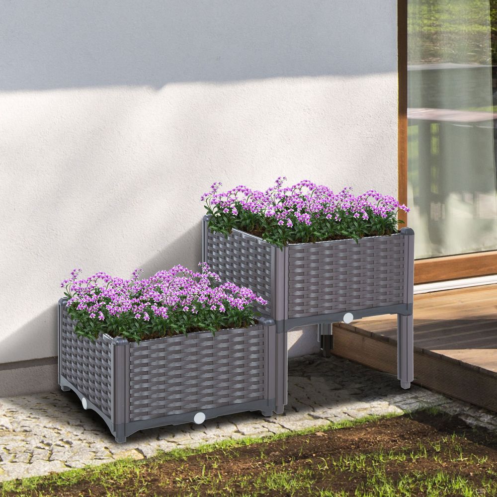 PP Set Of 2 Raised Outdoor Garden Planter Box - anydaydirect