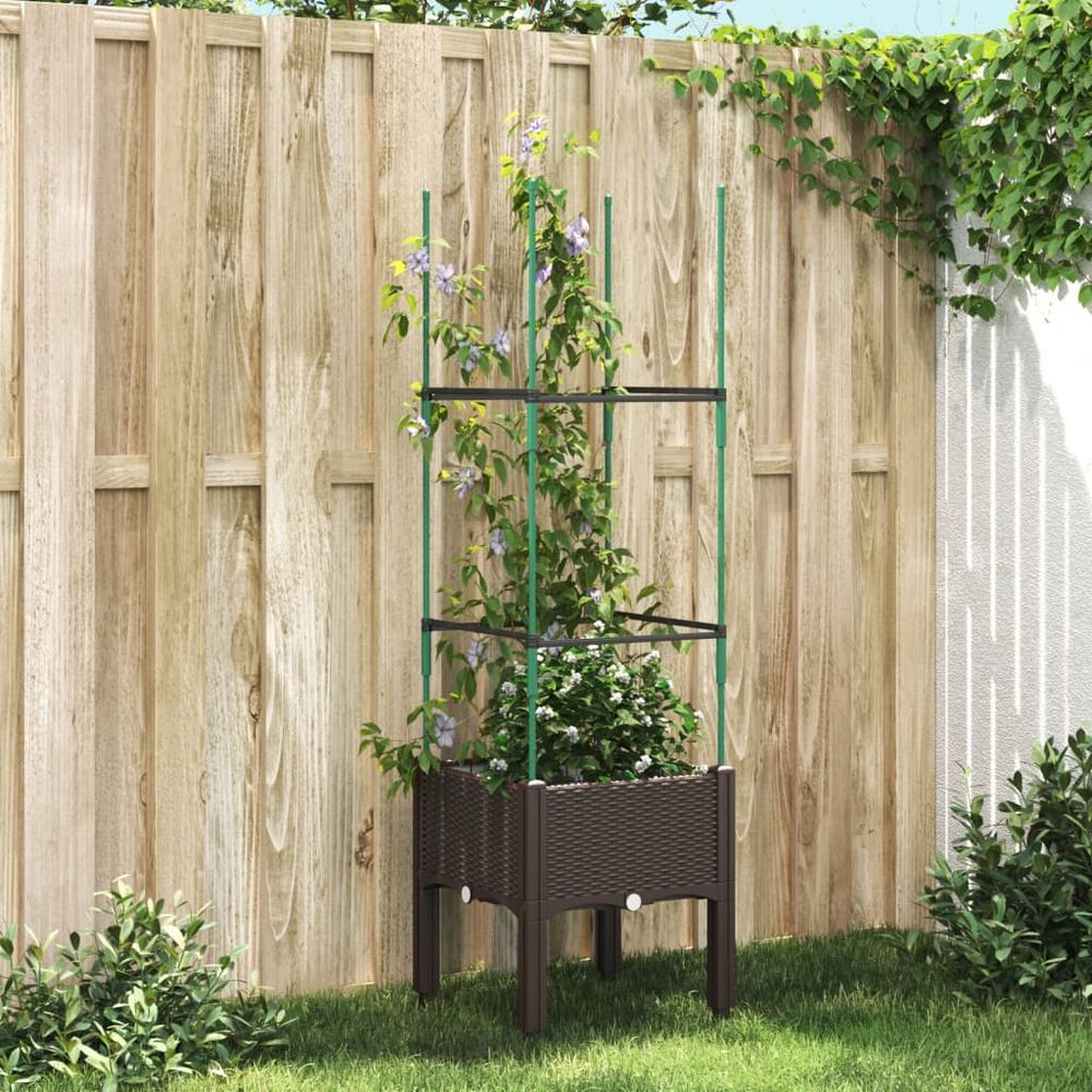 vidaXL Garden Planter with Trellis Grey 40x40x142.5 cm PP - anydaydirect