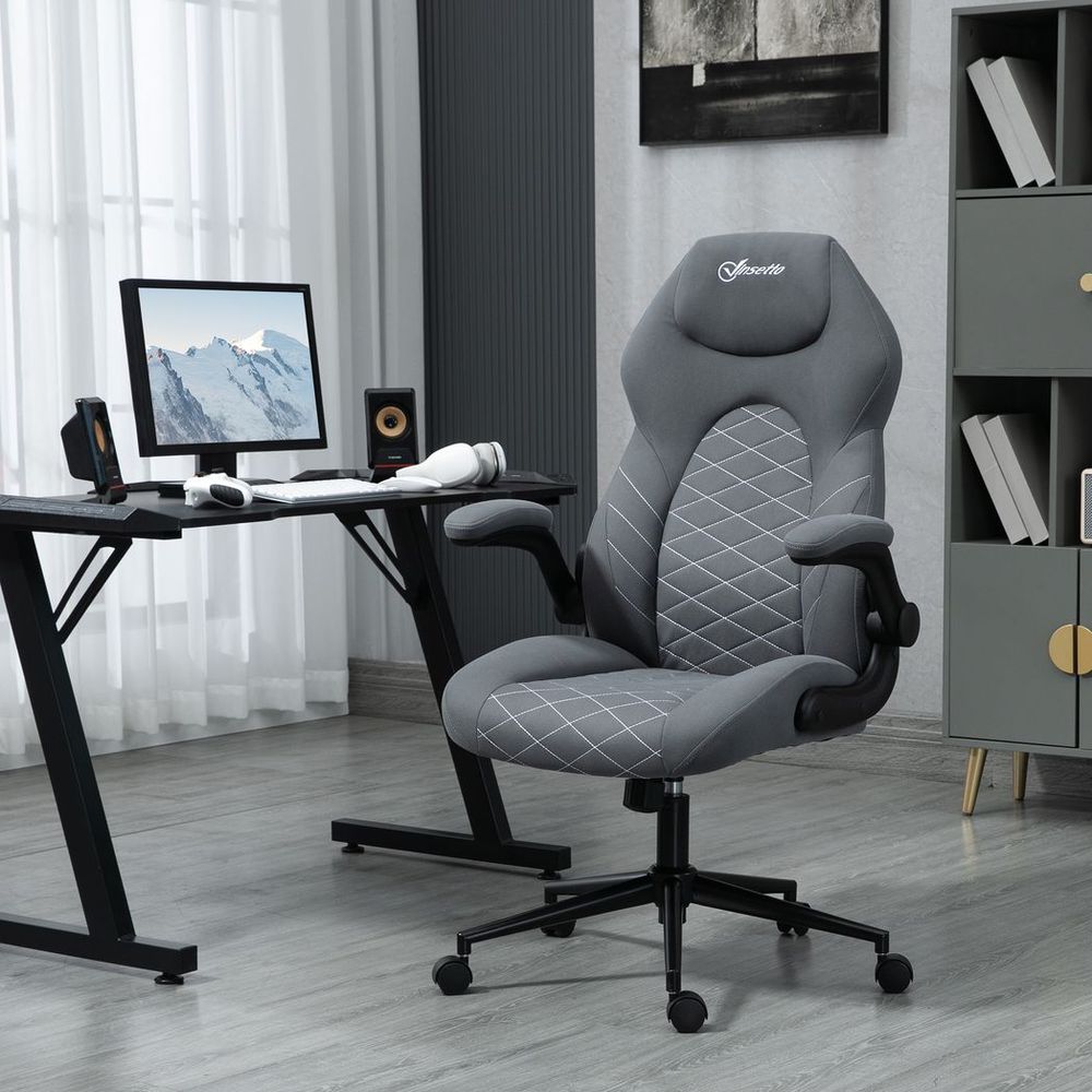 Vinsetto High-Back Home Office Chair w/ Flip Up Armrests Swivel Seat Dark Grey - anydaydirect