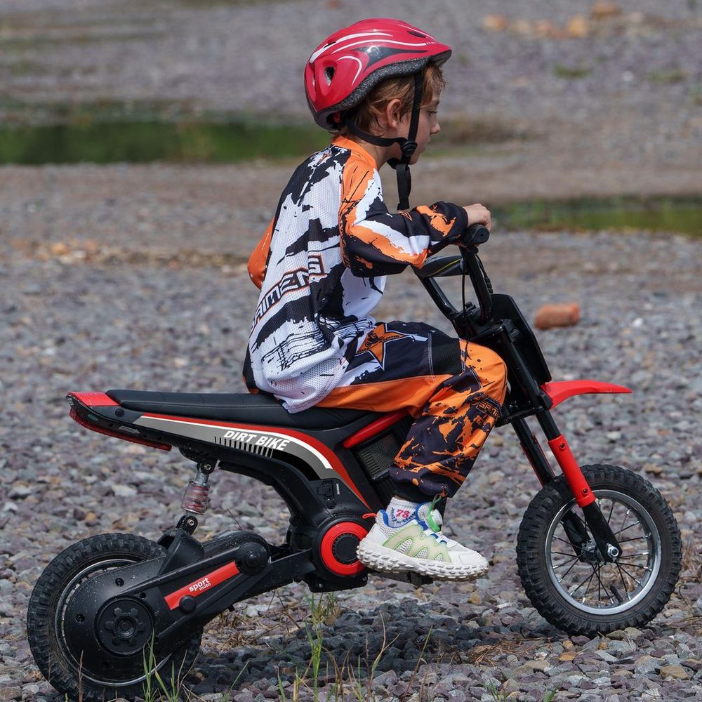 HOMCOM 24V Kids Electric Motorbike with Twist Grip Throttle, Music, Horn - Red - anydaydirect