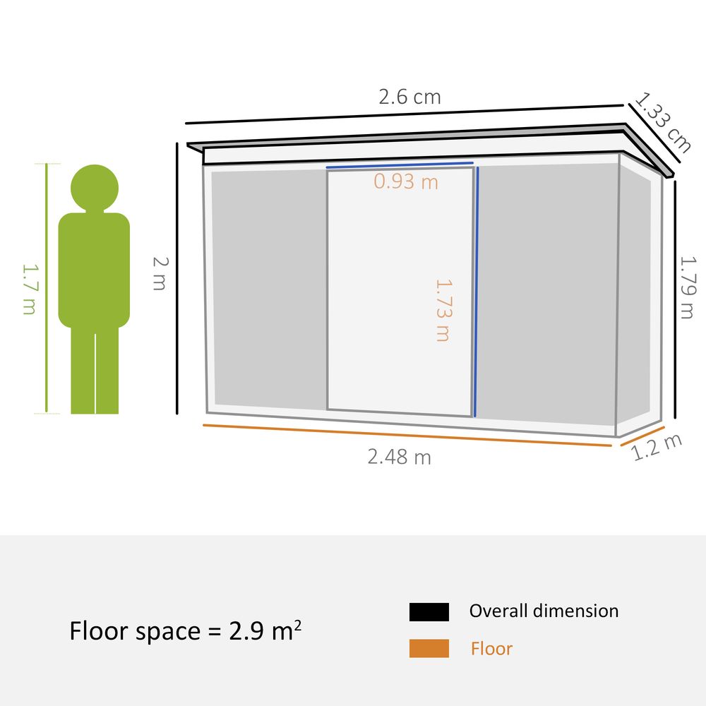 Pent Roof Metal Shed with Vents and Sliding Door - Green - anydaydirect