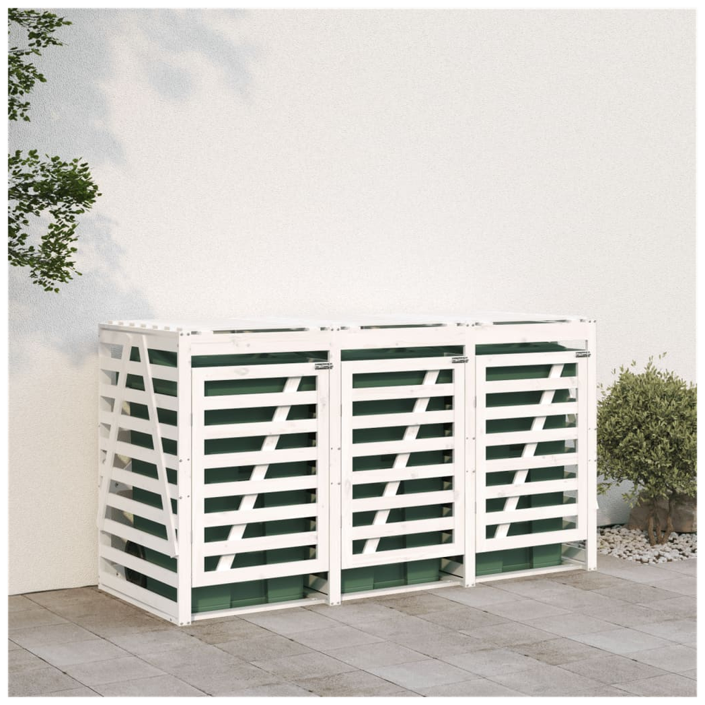 vidaXL Triple Wheelie Bin Storage White Solid Wood Pine - anydaydirect