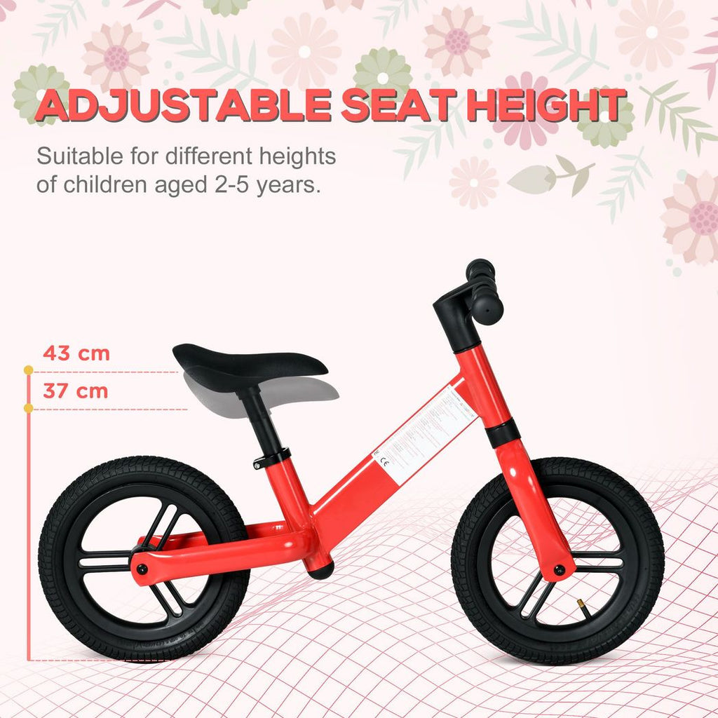AIYAPLAY 12" Kids Balance Bike No Pedal with Adjustable Seat for 2-5 Years - Red - anydaydirect