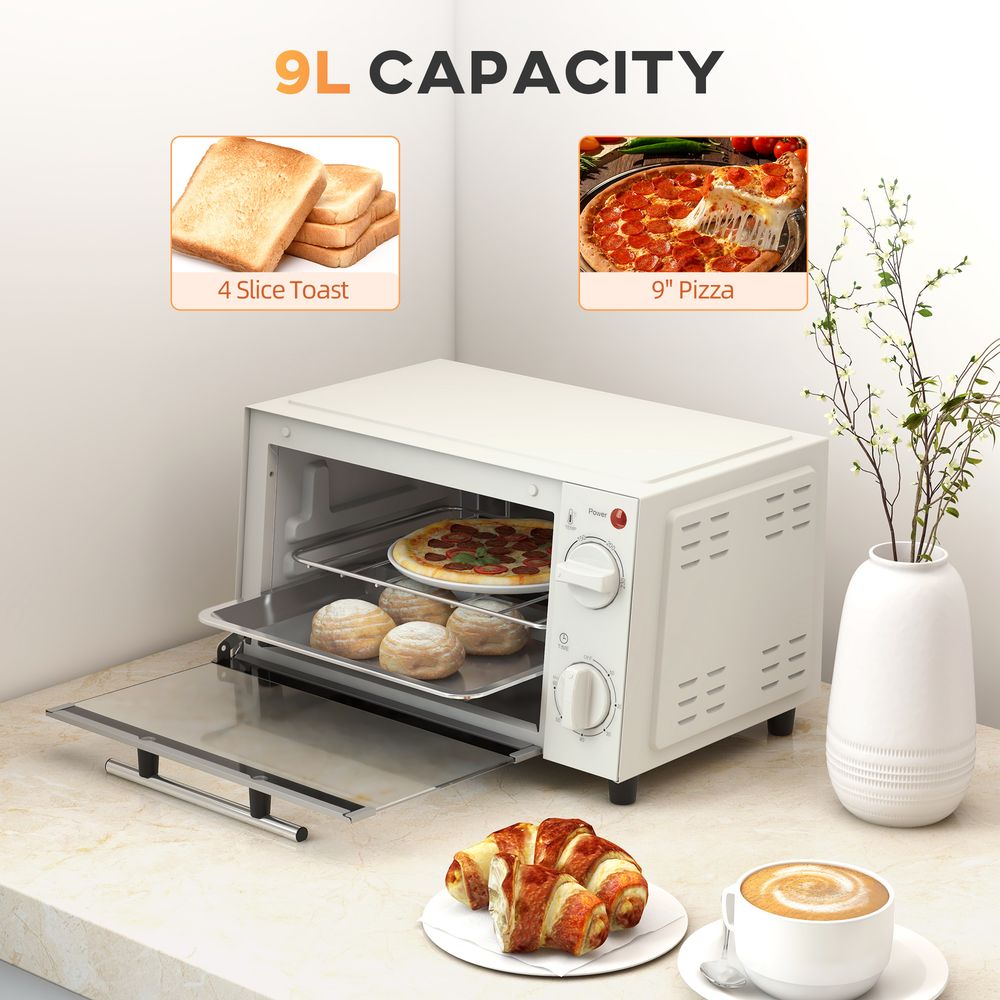 HOMCOM Mini Oven 9L Countertop Electric Grill with Temp Timer Control 750W - anydaydirect