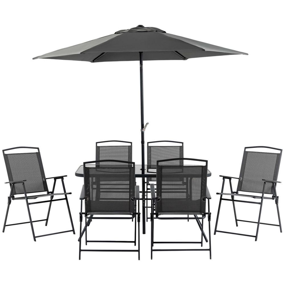 Outsunny 8 Pieces Garden Table and Chairs with Parasol Tempered Glass Top - anydaydirect