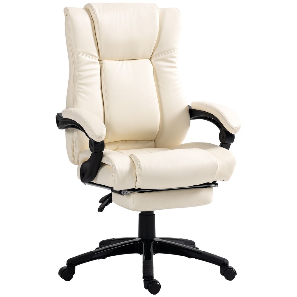 Vinsetto Executive Home Office Chair High Back Recliner, with Foot Rest, Cream - anydaydirect