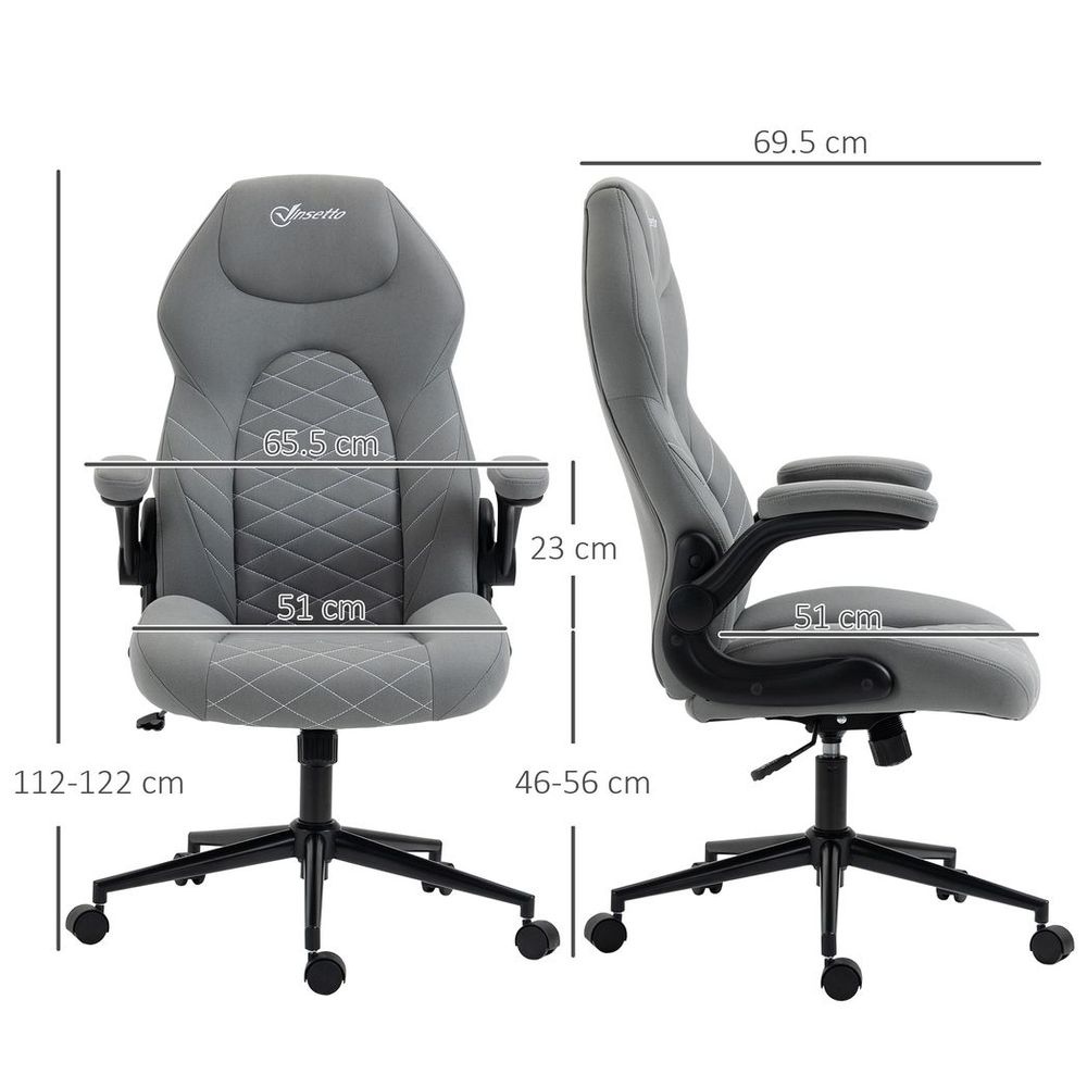 Vinsetto High-Back Home Office Chair w/ Flip Up Armrests Swivel Seat Light Grey - anydaydirect