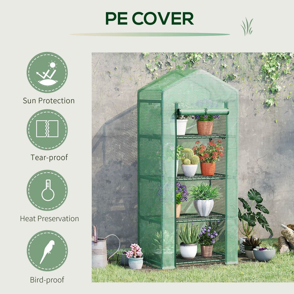 Mini Greenhouse 4-Tier Portable Plant House Shed w/ PE Cover, Green Outsunny - anydaydirect