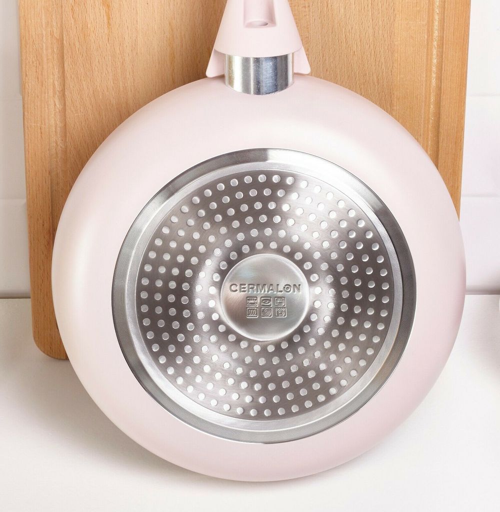 Cermalon 5-Piece Matt Blush Pink with Grey Sparkle Ceramic Non-Stick Pan Set - anydaydirect
