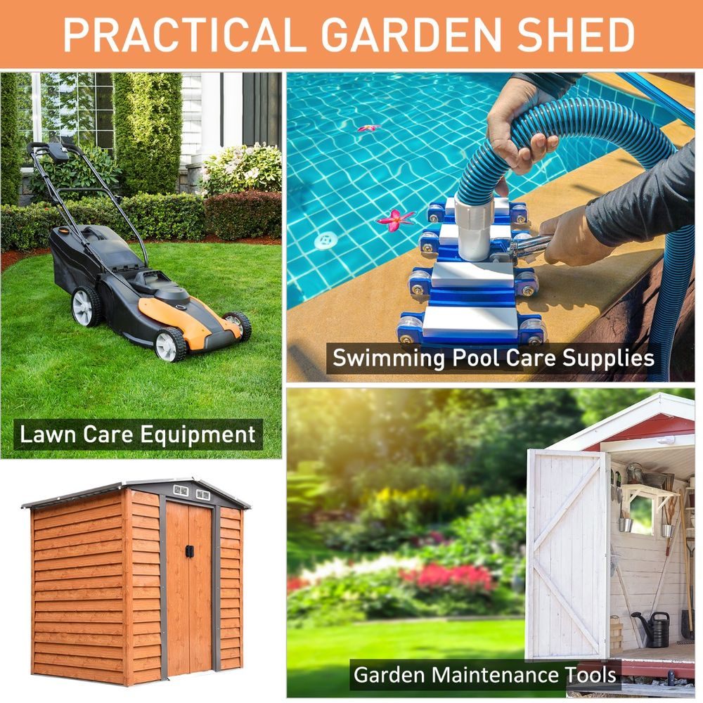 6x5ft Metal Garden Shed - Durable Outdoor Tool Storage Brown - anydaydirect