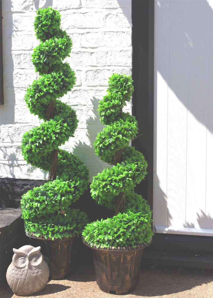 120cm Green Large Leaf Spiral with Decorative Planter - anydaydirect