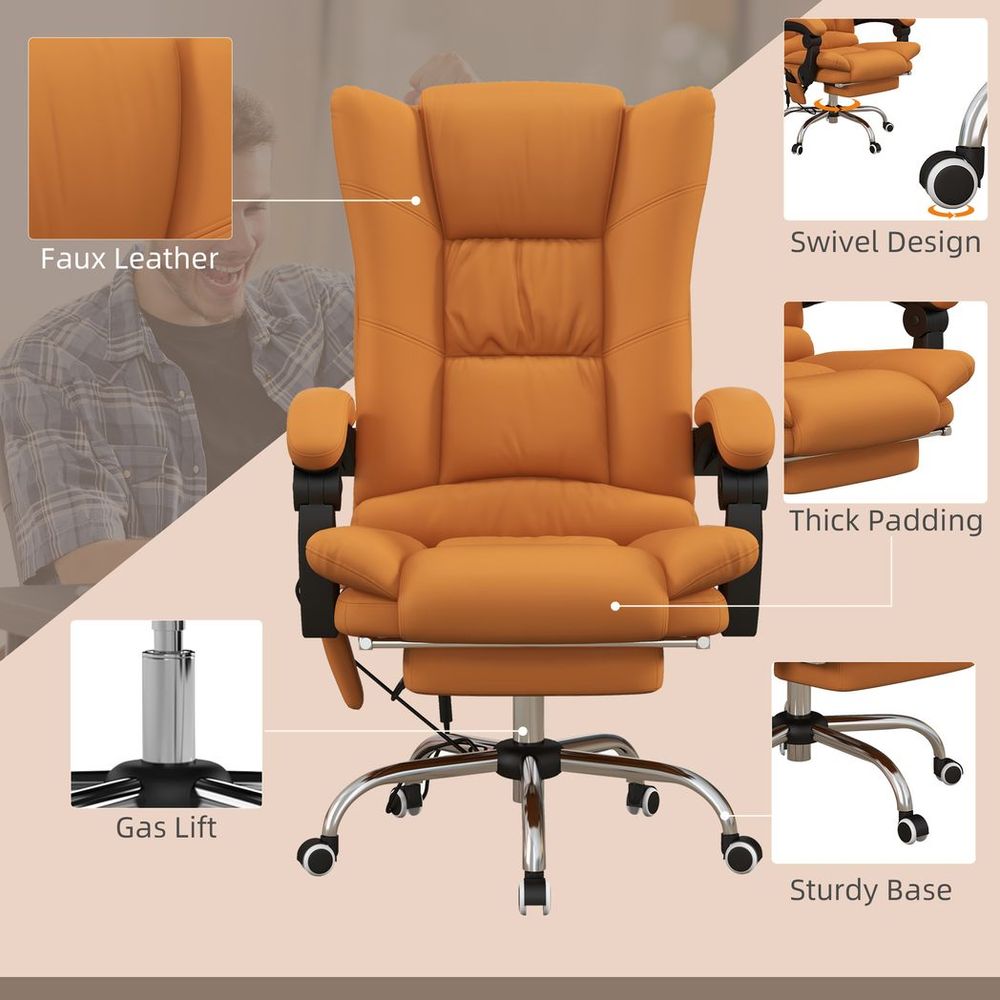 Vinsetto PU Leather Vibration Massage Office Chair with Heat, Footrest, Brown - anydaydirect