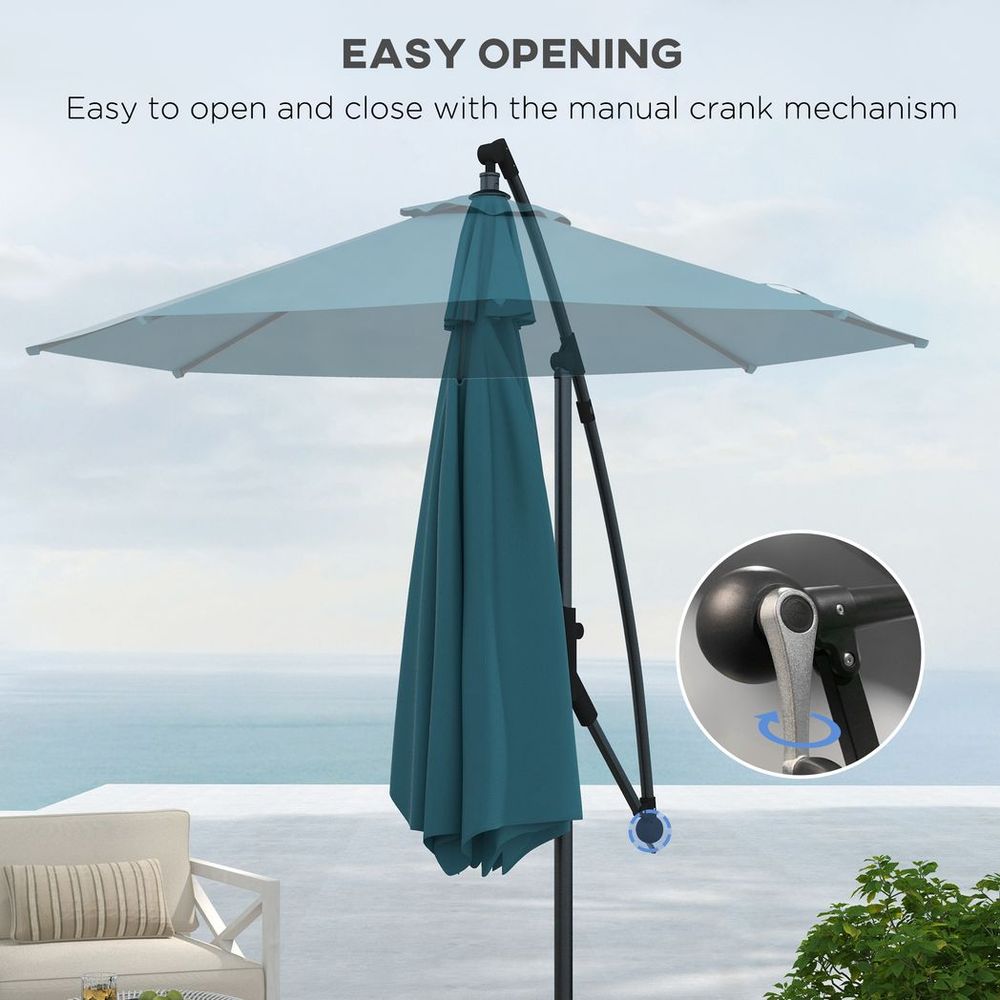Outsunny 3(m) Cantilever Parasol with Cross Base, Crank Handle, Tilt, Blue - anydaydirect