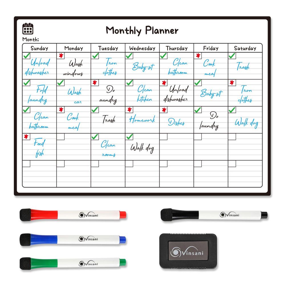 Vinsani Monthly Planner 4 Markers & Eraser 0000145 - anydaydirect