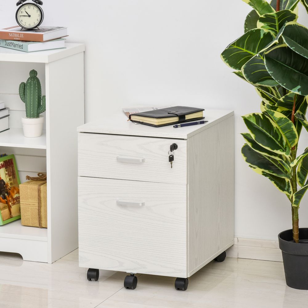 2-Drawer Locking Office Filing Cabinet 5 Wheels Rolling Storage White Vinsetto - anydaydirect